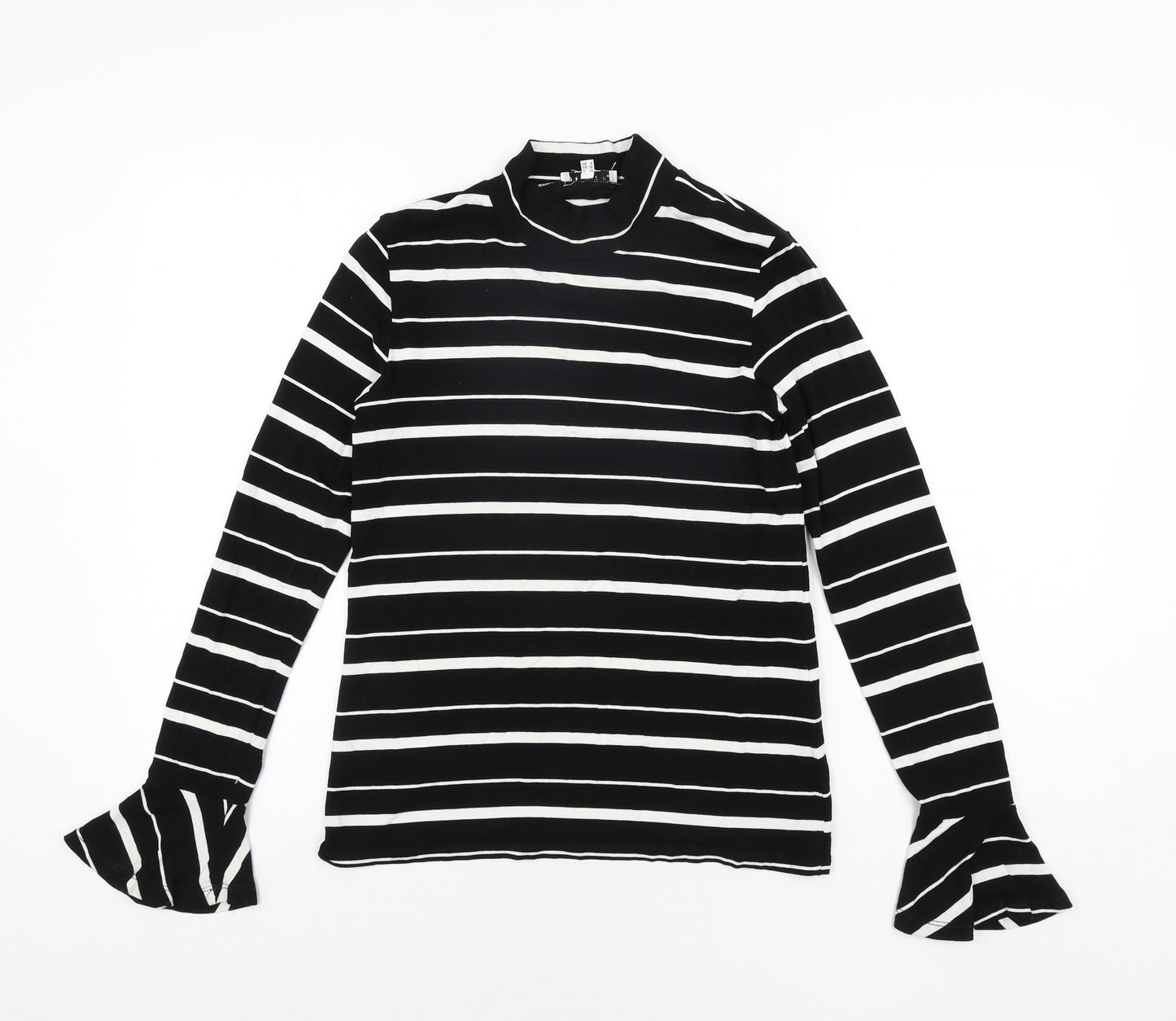 Warehouse Womens Black Striped Viscose Basic Blouse Size 8 Mock Neck