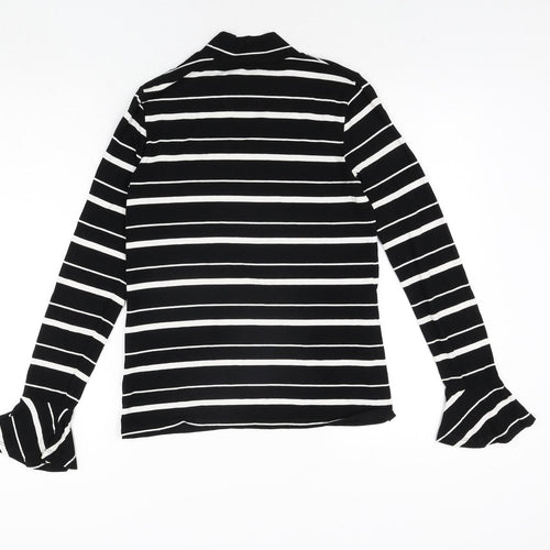 Warehouse Womens Black Striped Viscose Basic Blouse Size 8 Mock Neck