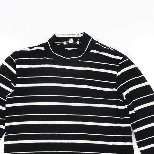 Warehouse Womens Black Striped Viscose Basic Blouse Size 8 Mock Neck