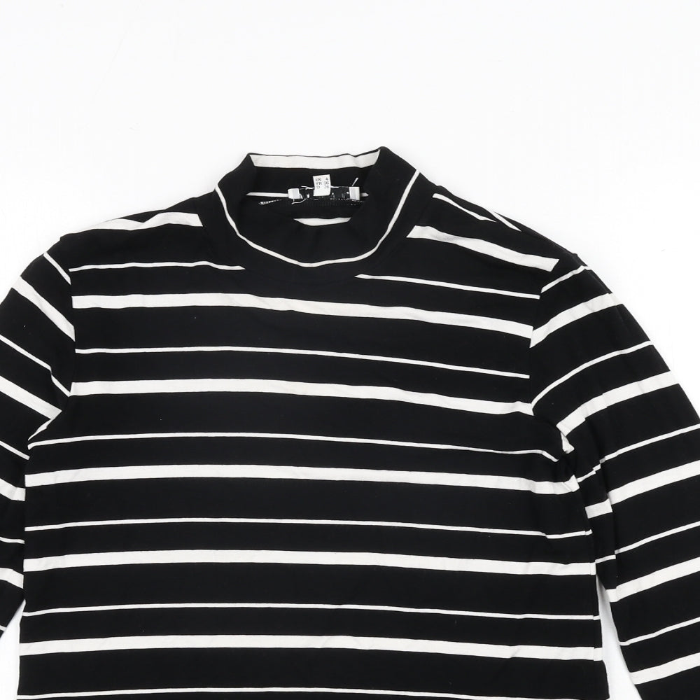 Warehouse Womens Black Striped Viscose Basic Blouse Size 8 Mock Neck