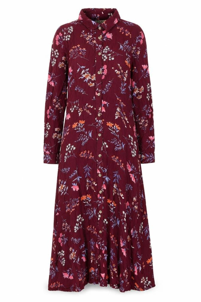 Innocence Womens Red Floral Viscose Shirt Dress Size 8 Collared Button