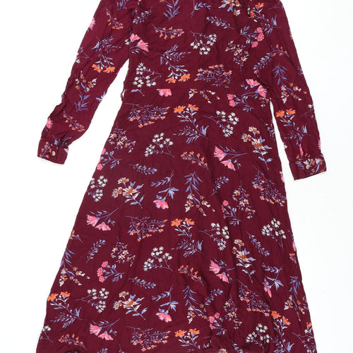 Innocence Womens Red Floral Viscose Shirt Dress Size 8 Collared Button