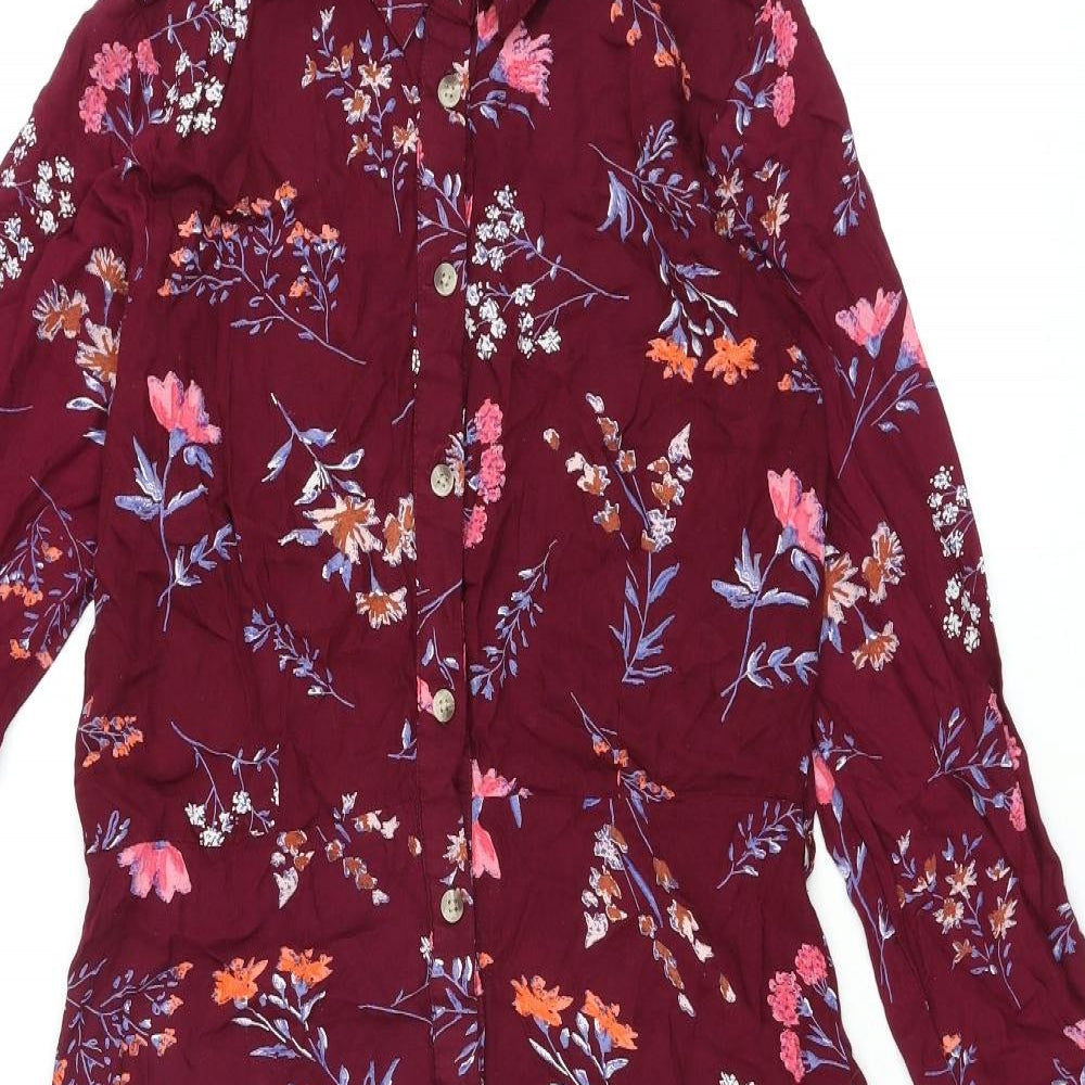 Innocence Womens Red Floral Viscose Shirt Dress Size 8 Collared Button