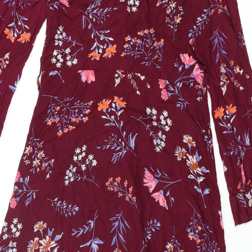 Innocence Womens Red Floral Viscose Shirt Dress Size 8 Collared Button