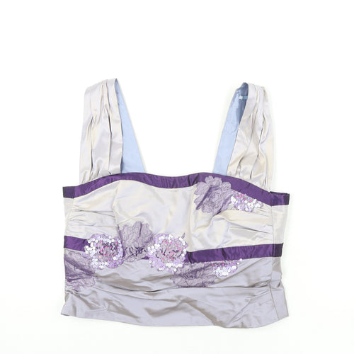 Linea Raffaelli Womens Purple Acetate Basic Blouse Size 16 Square Neck - Floral Lace Detail