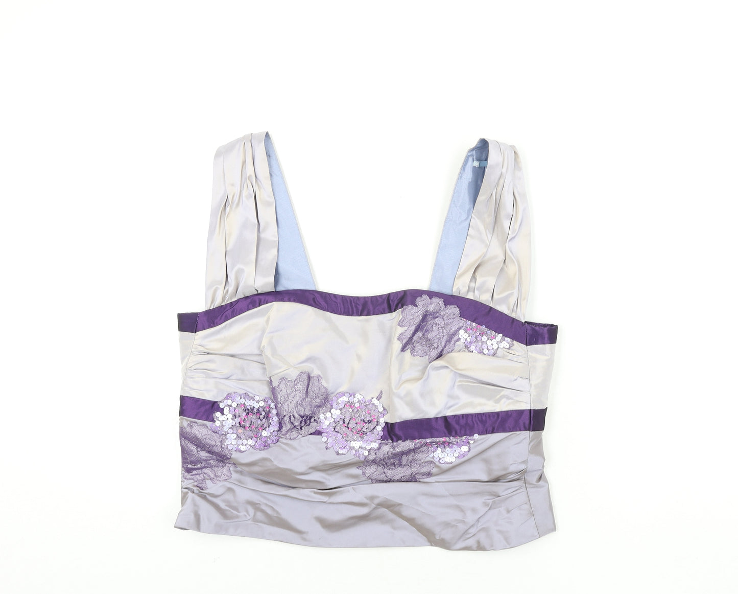 Linea Raffaelli Womens Purple Acetate Basic Blouse Size 16 Square Neck - Floral Lace Detail