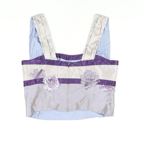 Linea Raffaelli Womens Purple Acetate Basic Blouse Size 16 Square Neck - Floral Lace Detail