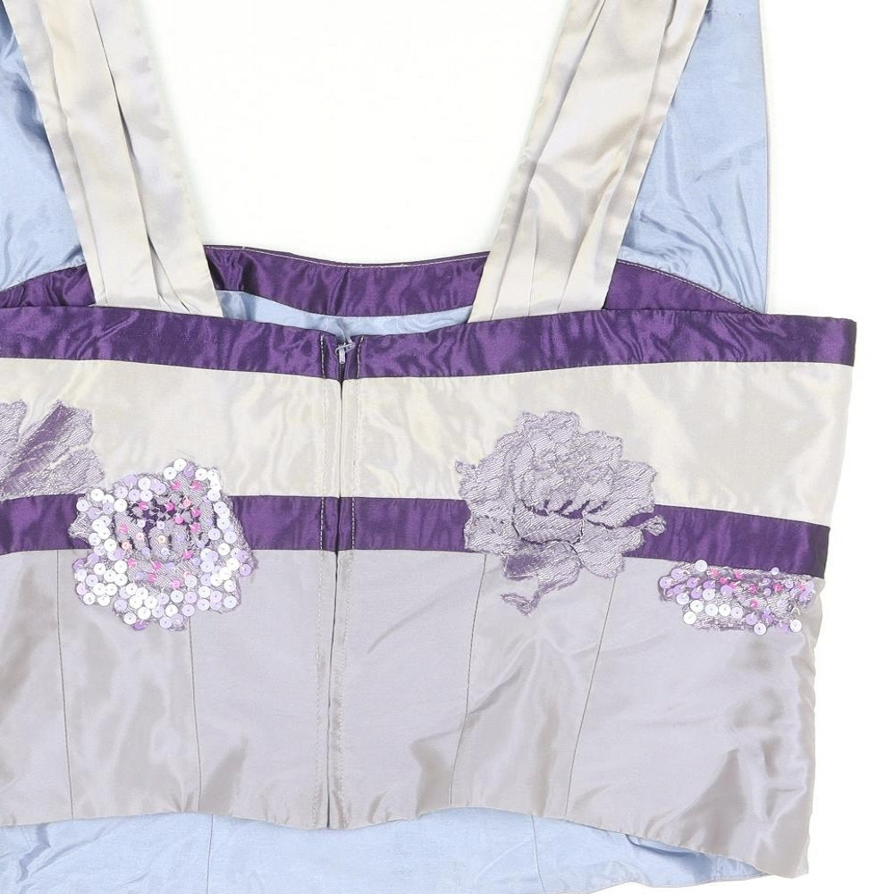 Linea Raffaelli Womens Purple Acetate Basic Blouse Size 16 Square Neck - Floral Lace Detail