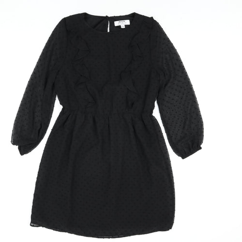 Dorothy Perkins] Womens Black Polka Dot Polyester Shift Size 10 Round Neck Button