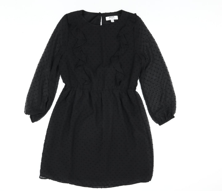 Dorothy Perkins] Womens Black Polka Dot Polyester Shift Size 10 Round Neck Button