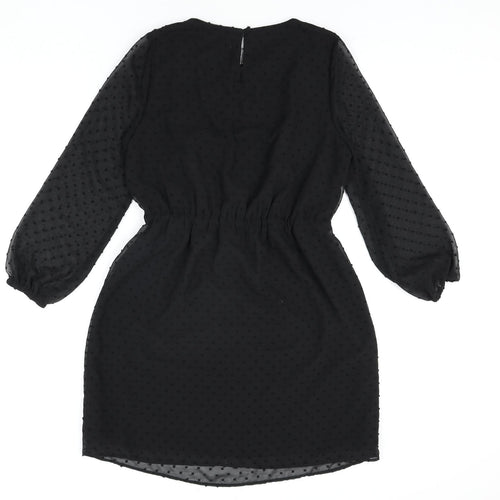 Dorothy Perkins] Womens Black Polka Dot Polyester Shift Size 10 Round Neck Button