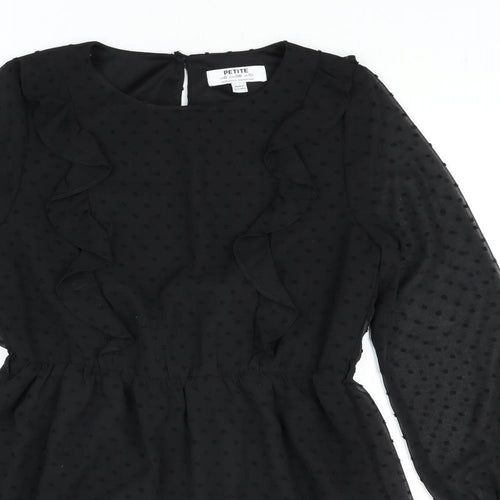 Dorothy Perkins] Womens Black Polka Dot Polyester Shift Size 10 Round Neck Button
