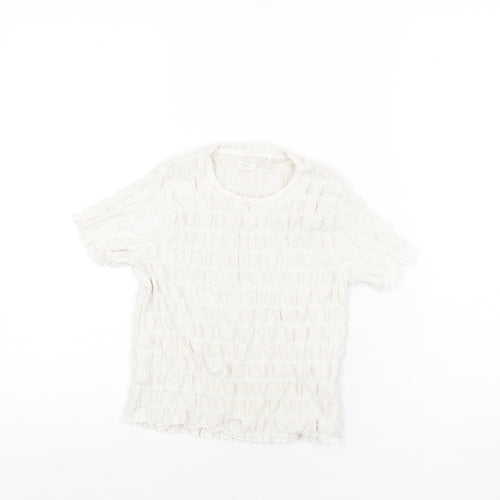 NEXT Girls White Polyester Basic Blouse Size 8 Years Round Neck Pullover - Rouched