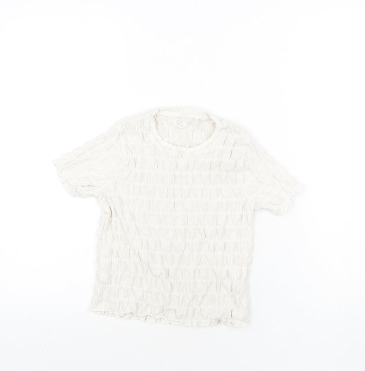 NEXT Girls White Polyester Basic Blouse Size 8 Years Round Neck Pullover - Rouched