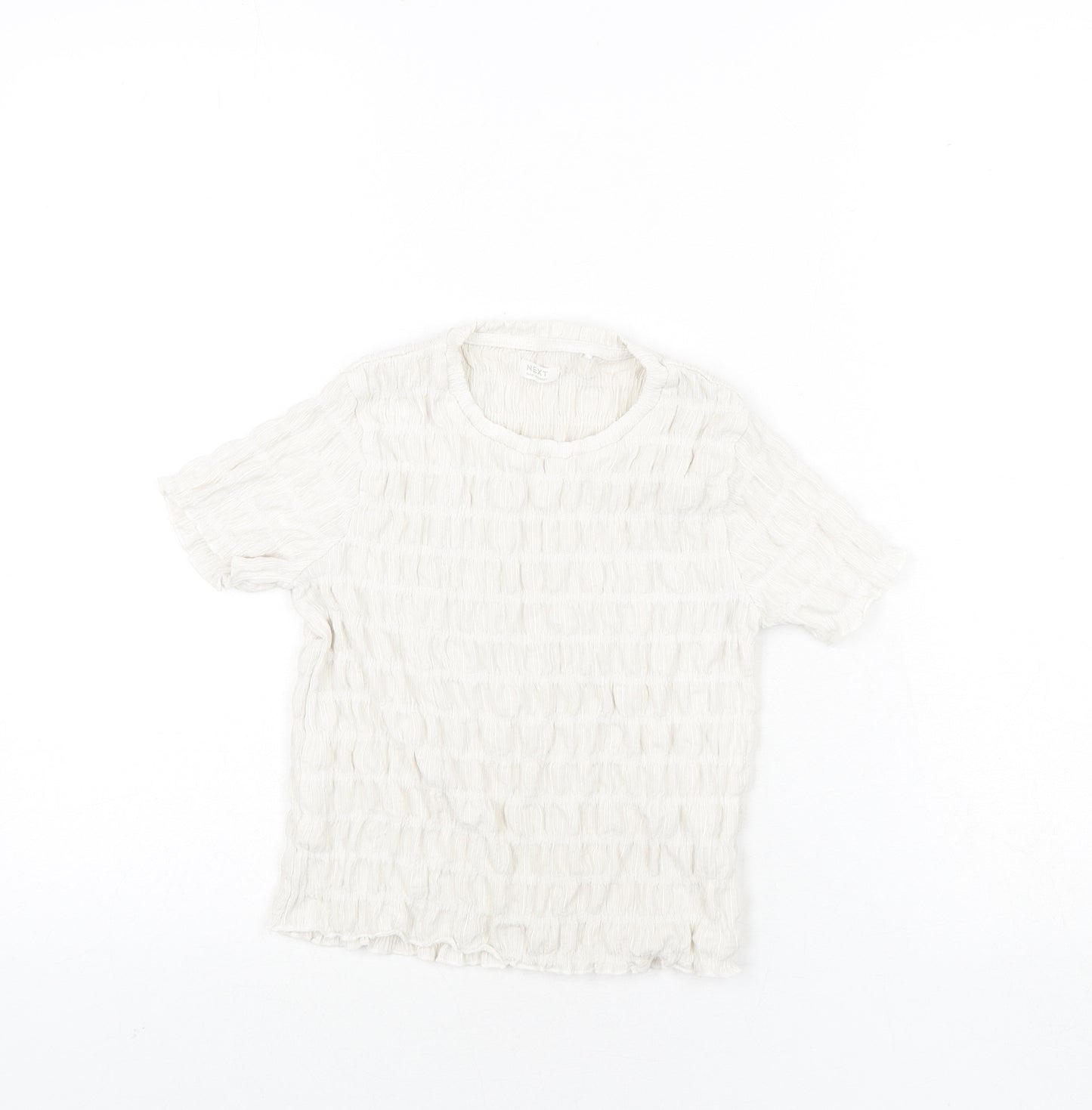 NEXT Girls White Polyester Basic Blouse Size 8 Years Round Neck Pullover - Rouched