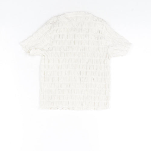 NEXT Girls White Polyester Basic Blouse Size 8 Years Round Neck Pullover - Rouched
