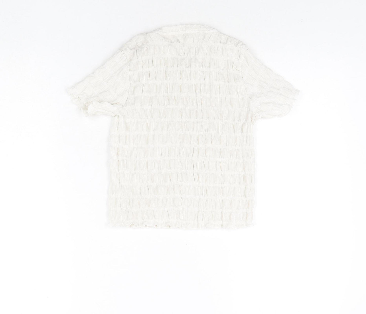 NEXT Girls White Polyester Basic Blouse Size 8 Years Round Neck Pullover - Rouched
