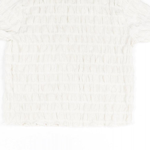 NEXT Girls White Polyester Basic Blouse Size 8 Years Round Neck Pullover - Rouched