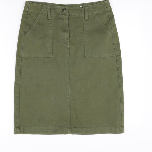 Marks and Spencer Womens Green Cotton Straight & Pencil Skirt Size 10 Zip