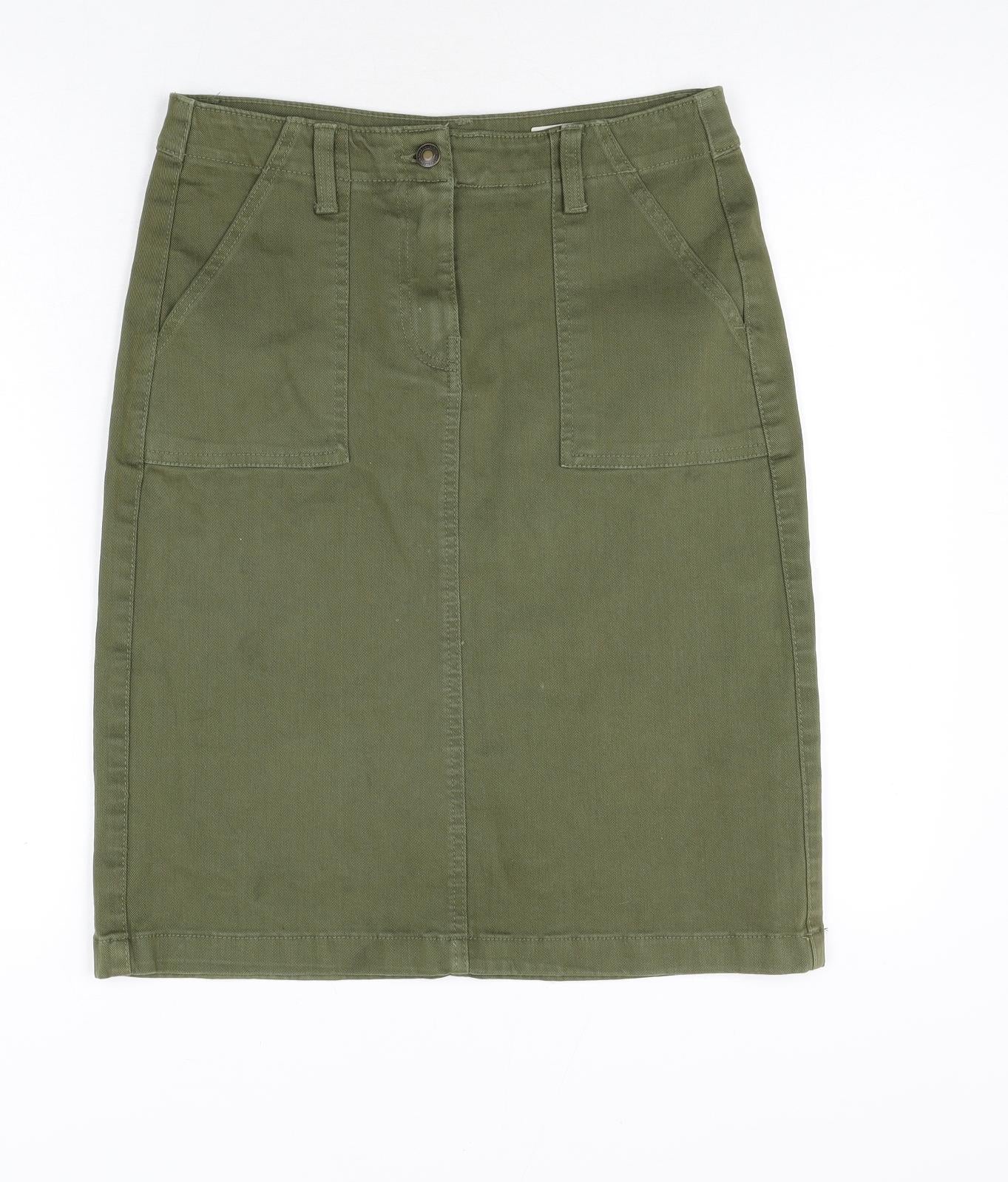 Marks and Spencer Womens Green Cotton Straight & Pencil Skirt Size 10 Zip