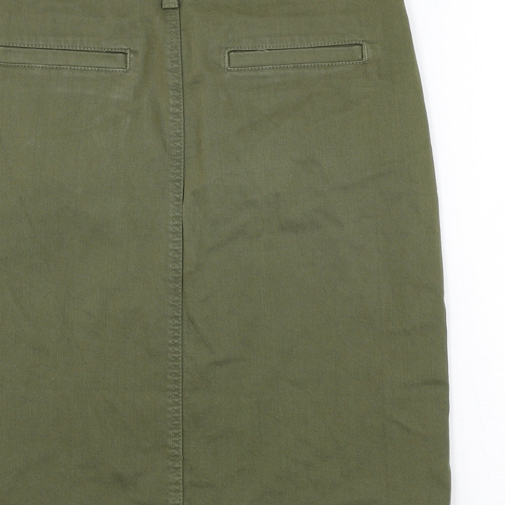 Marks and Spencer Womens Green Cotton Straight & Pencil Skirt Size 10 Zip