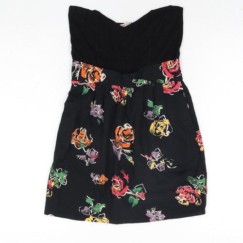 ASOS Womens Black Geometric Viscose A-Line Size 10 Sweetheart Pullover - Floral Print