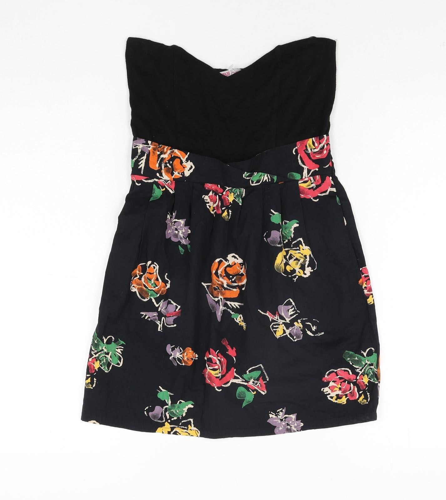 ASOS Womens Black Geometric Viscose A-Line Size 10 Sweetheart Pullover - Floral Print