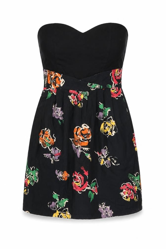ASOS Womens Black Geometric Viscose A-Line Size 10 Sweetheart Pullover - Floral Print