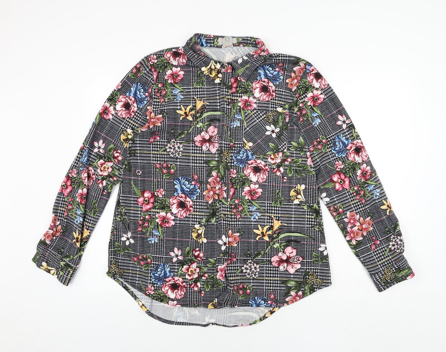 Passport Womens Multicoloured Check Polyester Basic Button-Up Size XL Collared - Floral Print