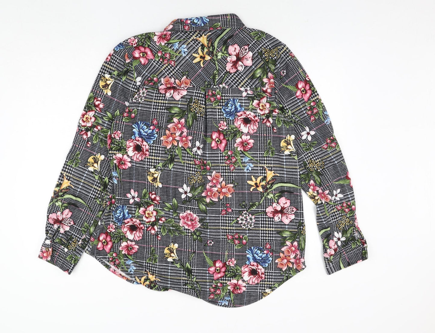 Passport Womens Multicoloured Check Polyester Basic Button-Up Size XL Collared - Floral Print