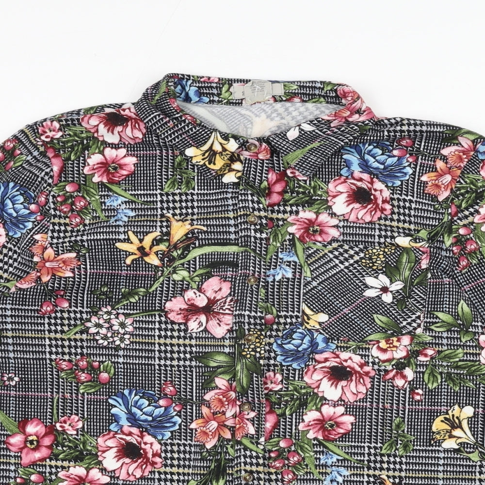Passport Womens Multicoloured Check Polyester Basic Button-Up Size XL Collared - Floral Print