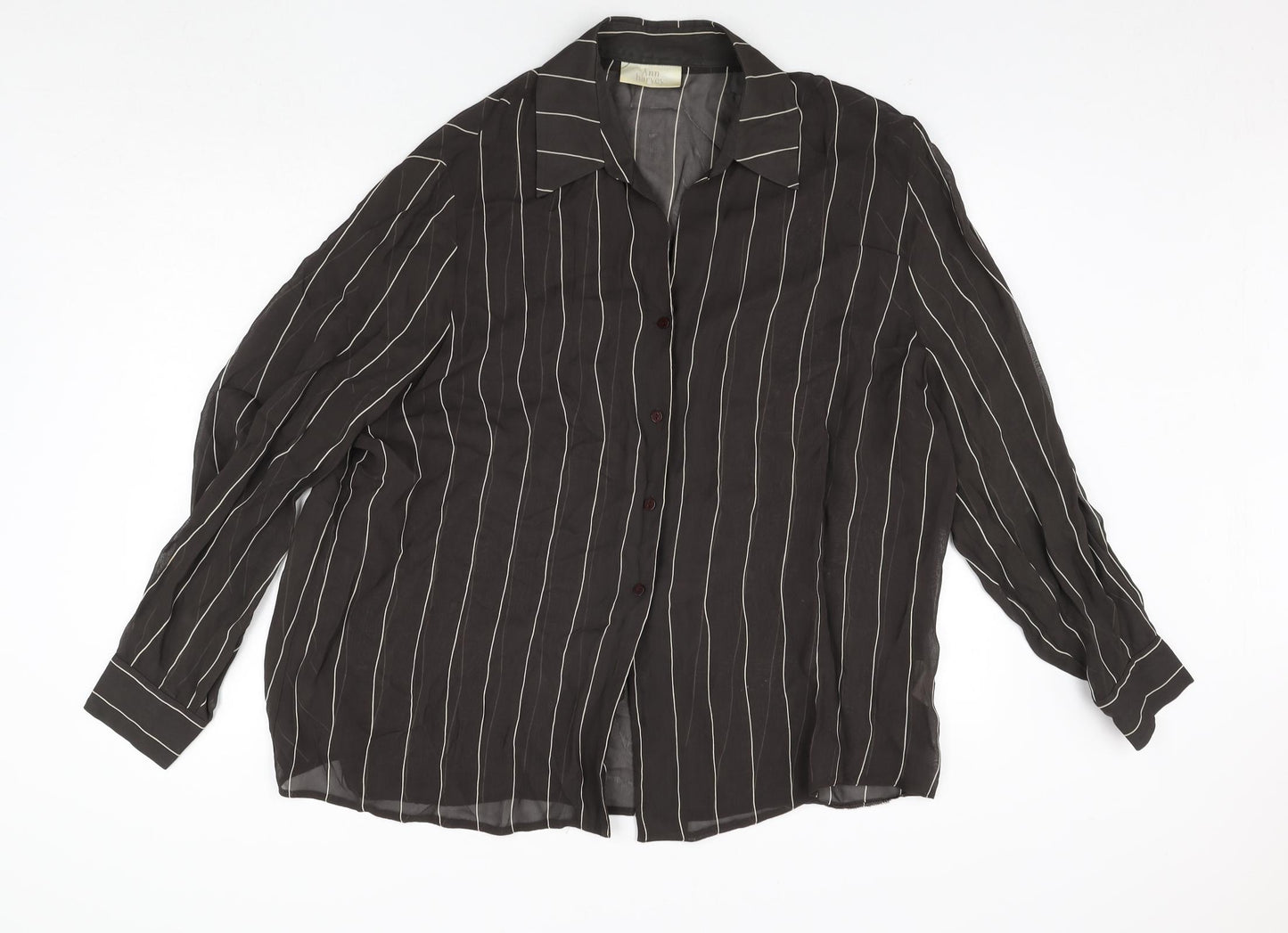 Ann Harvey Womens Brown Striped Viscose Basic Button-Up Size 24 Collared
