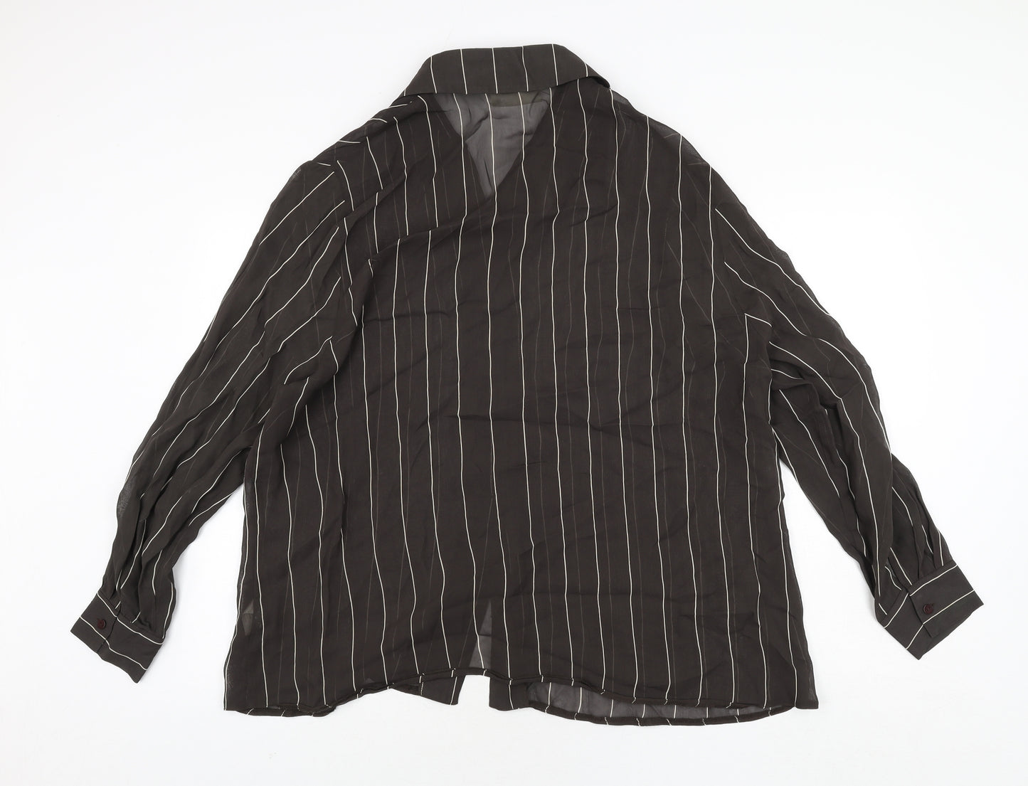 Ann Harvey Womens Brown Striped Viscose Basic Button-Up Size 24 Collared