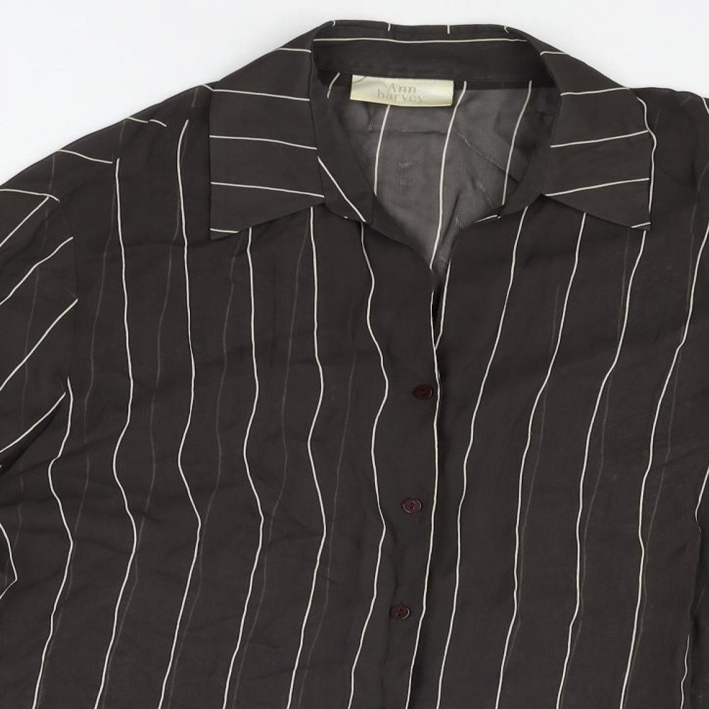 Ann Harvey Womens Brown Striped Viscose Basic Button-Up Size 24 Collared