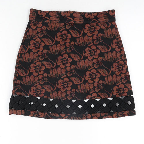Topshop Womens Multicoloured Floral Polyester A-Line Skirt Size 8 Zip