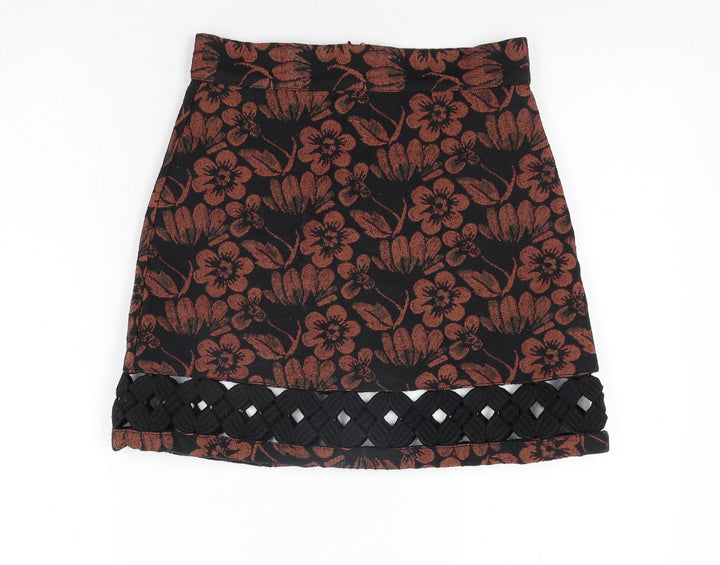 Topshop Womens Multicoloured Floral Polyester A-Line Skirt Size 8 Zip