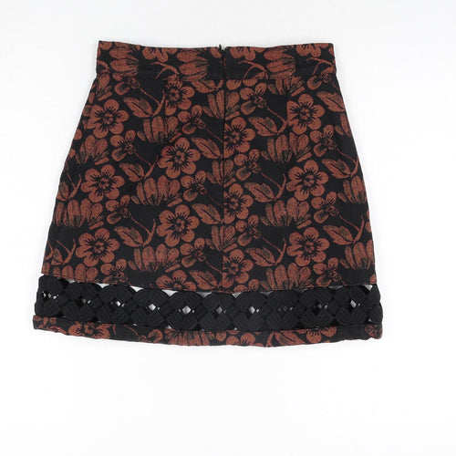 Topshop Womens Multicoloured Floral Polyester A-Line Skirt Size 8 Zip