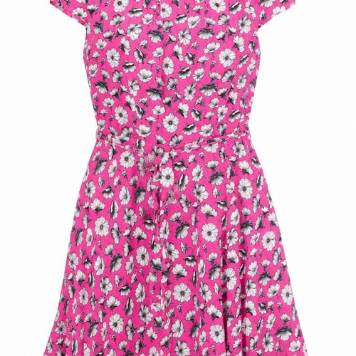 Wallis Womens Pink Viscose Fit & Flare Size 12 Round Neck Zip - Belted