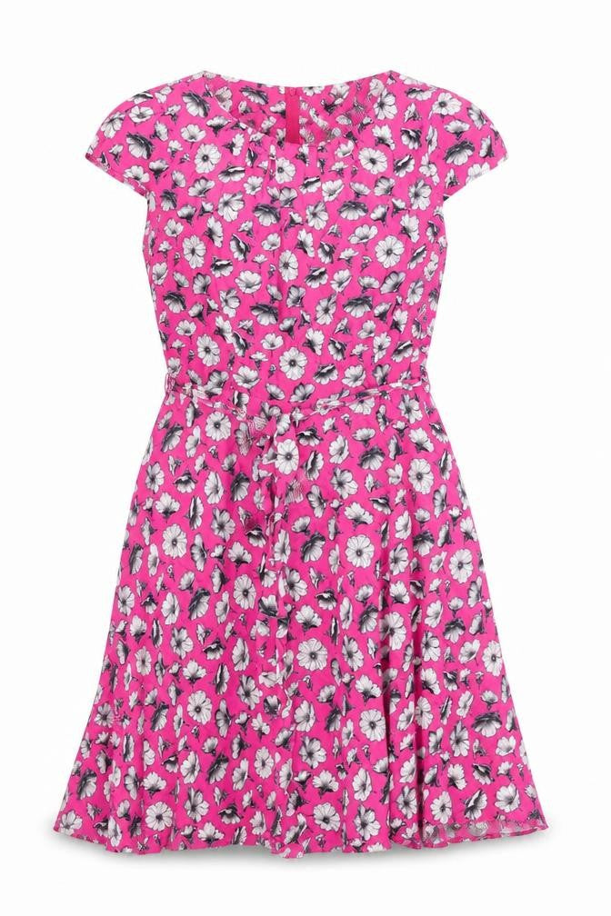 Wallis Womens Pink Viscose Fit & Flare Size 12 Round Neck Zip - Belted