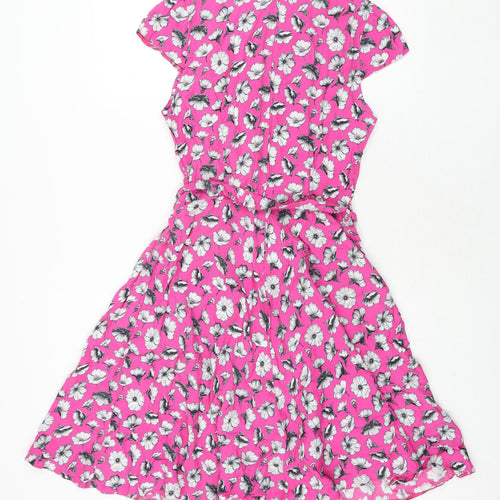 Wallis Womens Pink Viscose Fit & Flare Size 12 Round Neck Zip - Belted