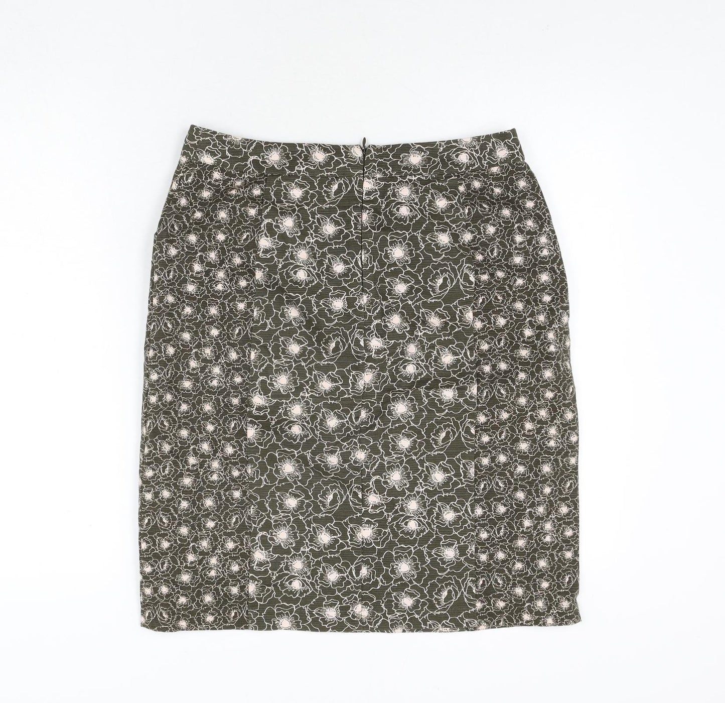 White Stuff Womens Green Floral Cotton Straight & Pencil Skirt Size 10 Zip