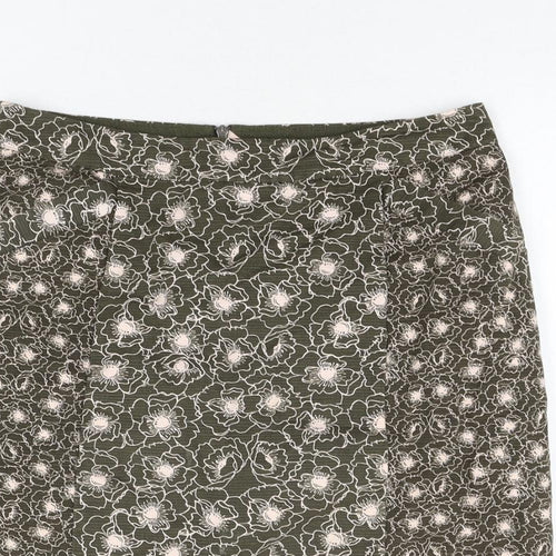 White Stuff Womens Green Floral Cotton Straight & Pencil Skirt Size 10 Zip