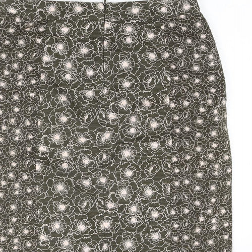 White Stuff Womens Green Floral Cotton Straight & Pencil Skirt Size 10 Zip