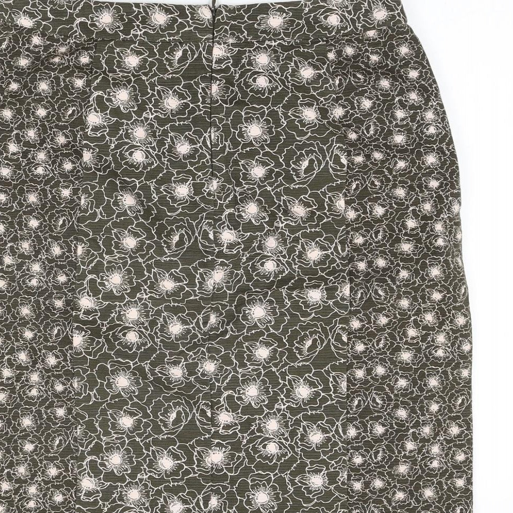 White Stuff Womens Green Floral Cotton Straight & Pencil Skirt Size 10 Zip
