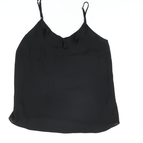 Wallis Womens Black Polyester Basic Blouse Size 12 V-Neck - Frill