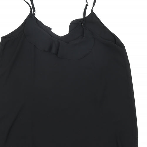 Wallis Womens Black Polyester Basic Blouse Size 12 V-Neck - Frill