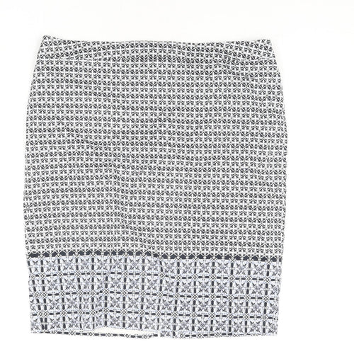Marks and Spencer Womens Blue Geometric Cotton Straight & Pencil Skirt Size 16 Zip