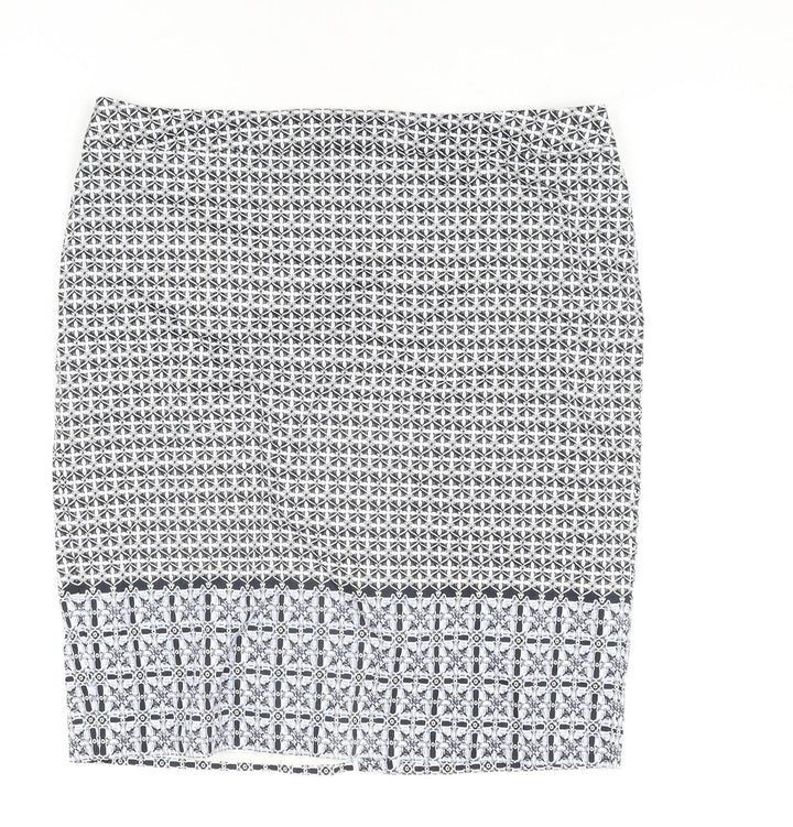 Marks and Spencer Womens Blue Geometric Cotton Straight & Pencil Skirt Size 16 Zip