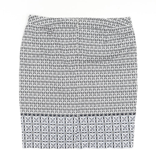 Marks and Spencer Womens Blue Geometric Cotton Straight & Pencil Skirt Size 16 Zip
