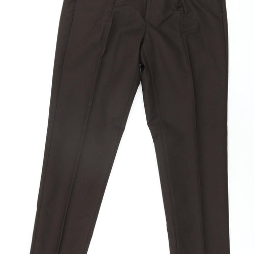 Marks and Spencer Mens Brown Cotton Trousers Size 32 in L33 in Regular Zip